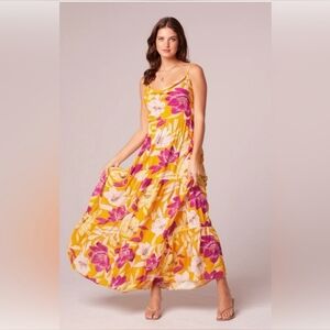 Lovescape Gold Floral Cowl Neck Gorgeous Boho Maxi Dress Size Small